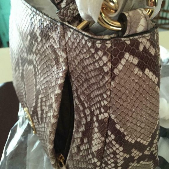 Michael Kors Hallie Convertible Shoulder Bag Embossed Leather - Dark Sand Python - Picture 7 of 7